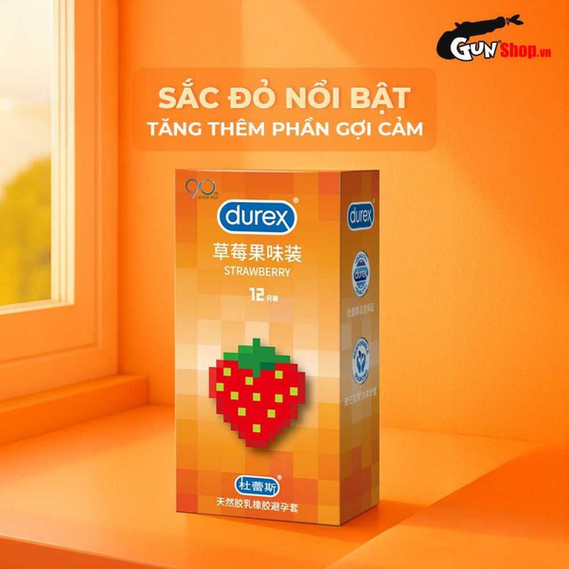 Bao cao su Durex hương dâu 56mm an toàn mềm mại hộp 12 cái
