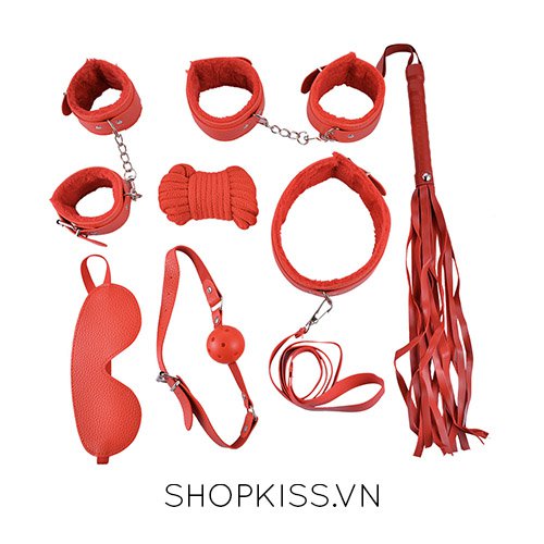 Bộ đồ chơi BDSM da đỏ QT07 7 món kích thích thú vị