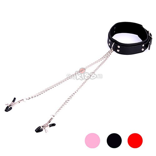 Vòng cổ kẹp núm vú da PU bạo dâm BDSM kích thích đam mê