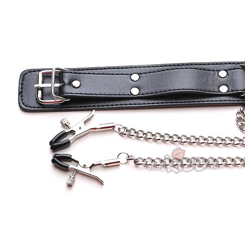 Vòng cổ kẹp núm vú da PU bạo dâm BDSM kích thích đam mê