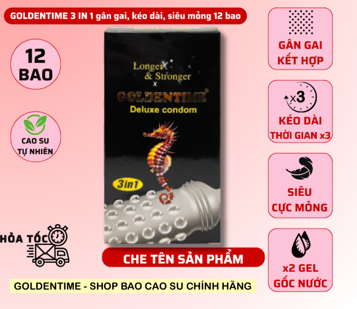 Địa chỉ bán Bao cao su Goldentime 3 in 1 siêu gân gai kéo dài thời gian mới nhất