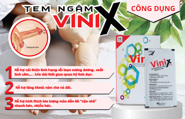 Thông tin Tem ngậm Vinix 100mg tăng cường sinh lý của Hàn Quốc kéo dài thời gian mới nhất