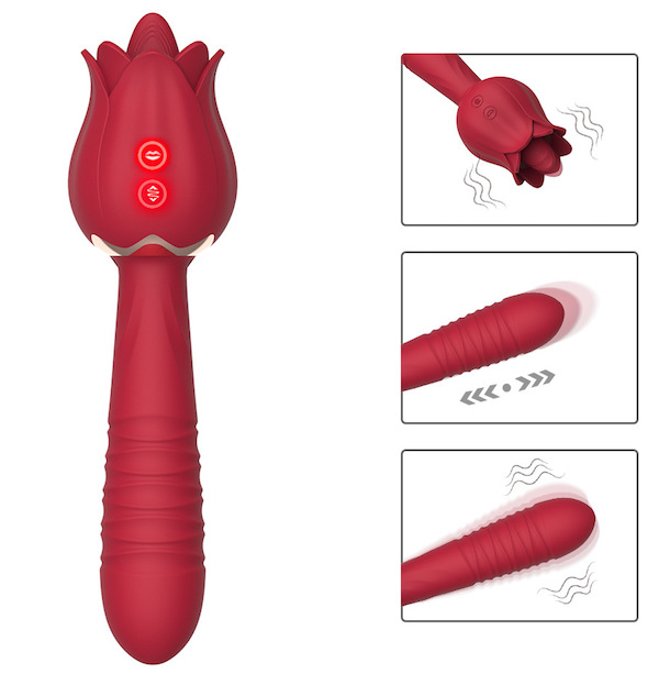Cửa hàng bán Dương vật giả 2 đầu rung thụt kèm lưỡi liếm hình bông hoa hồng chày rung massage mới nhất Cửa hàng bán Dương vật giả 2 đầu rung thụt kèm lưỡi liếm hình bông hoa hồng chày rung massage mới nhất
