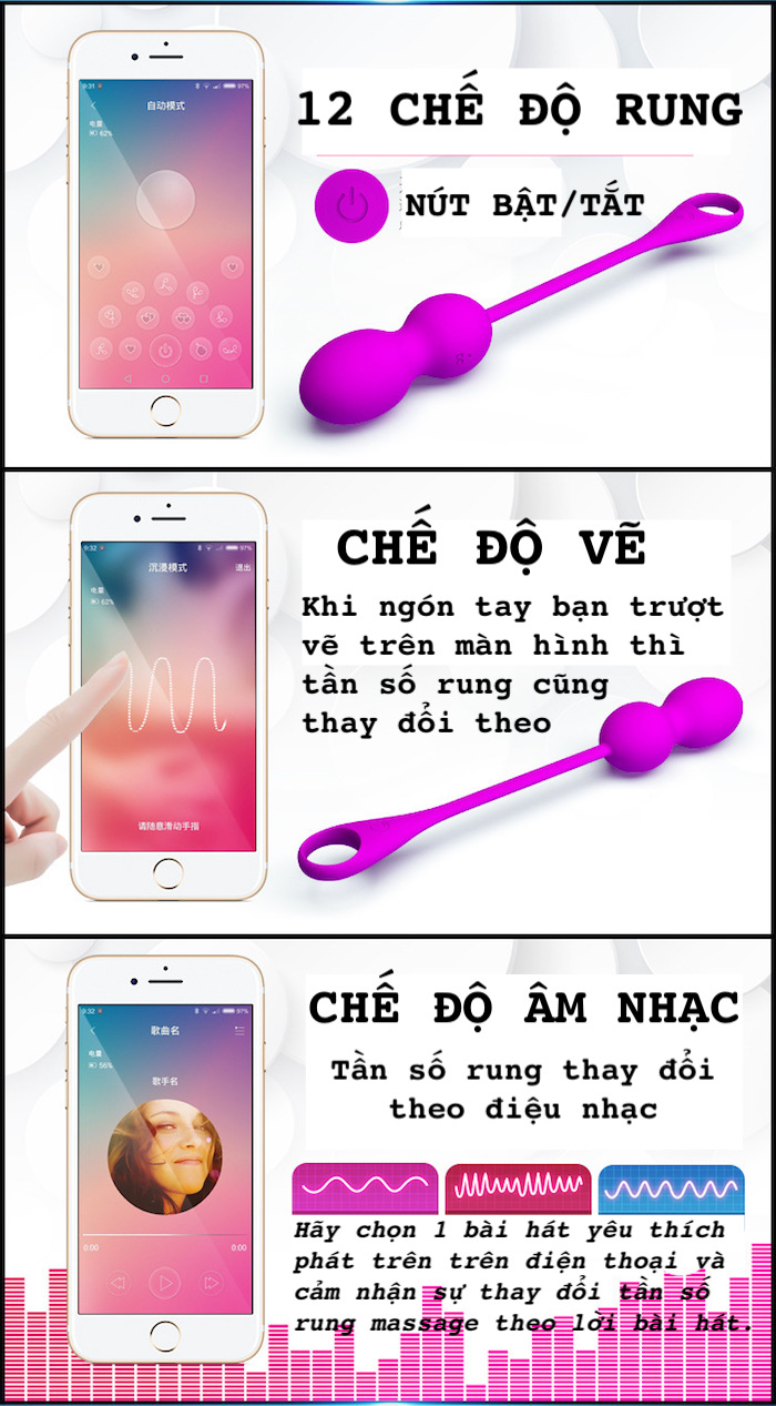 Trứng rung PrettyLove Elvira Bluetooth điều khiển qua app cao cấp