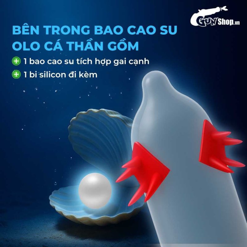 Bao cao su OLO Cá Thần Gai cạnh Tăng khoái cảm Hộp 1 cái bi silicon