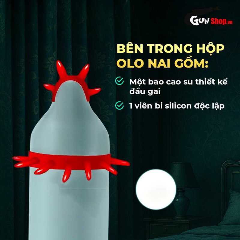 Bao cao su OLO Nai gai đầu Hộp 1 cái tặng bi silicon mềm mại