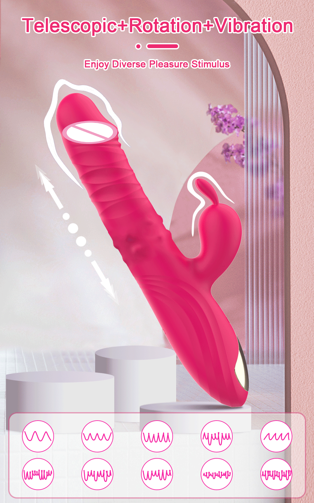 Dương vật giả rung thụt xoay tròn kèm tai thỏ kích thích mạnh