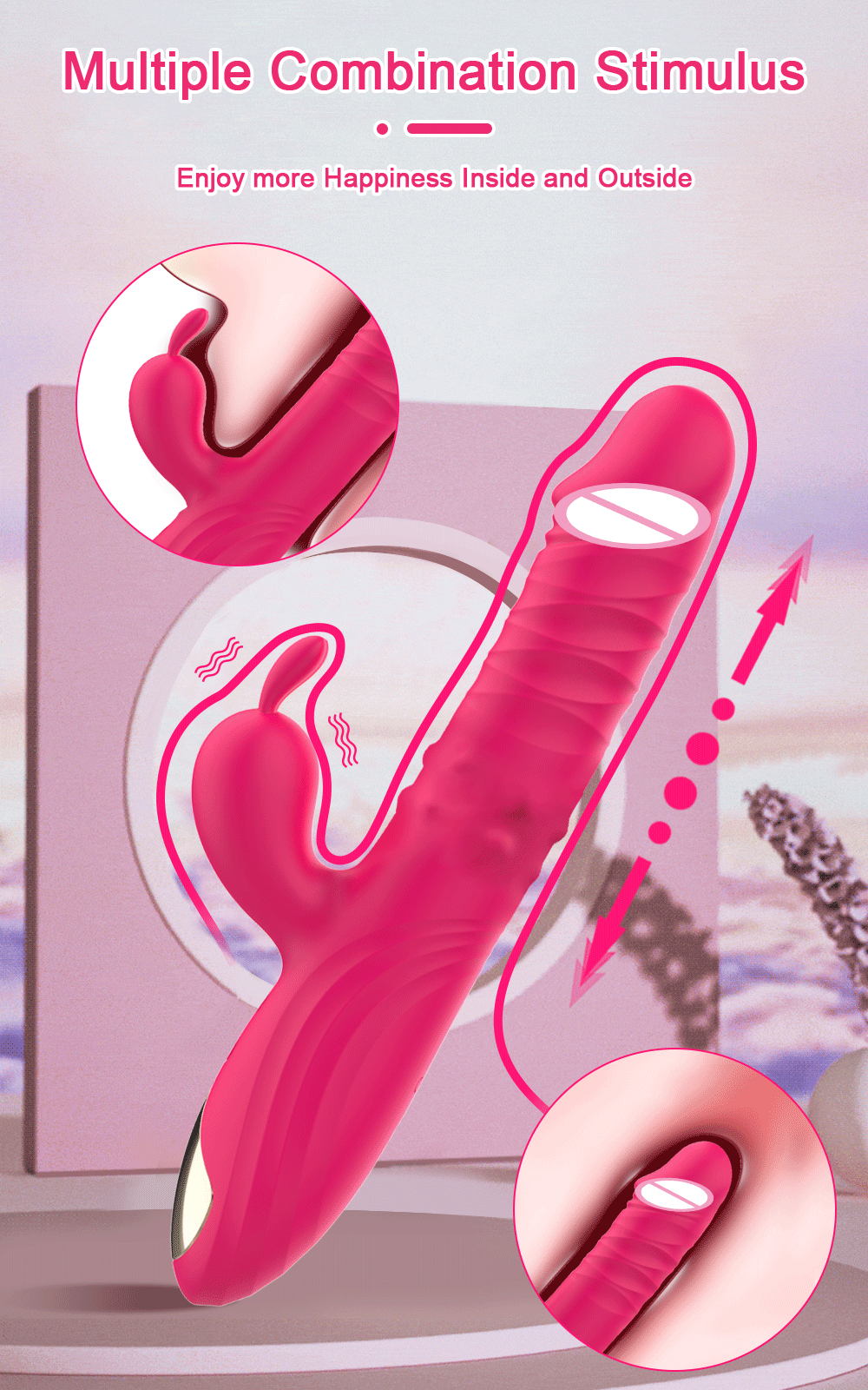 Dương vật giả rung thụt xoay tròn kèm tai thỏ kích thích mạnh