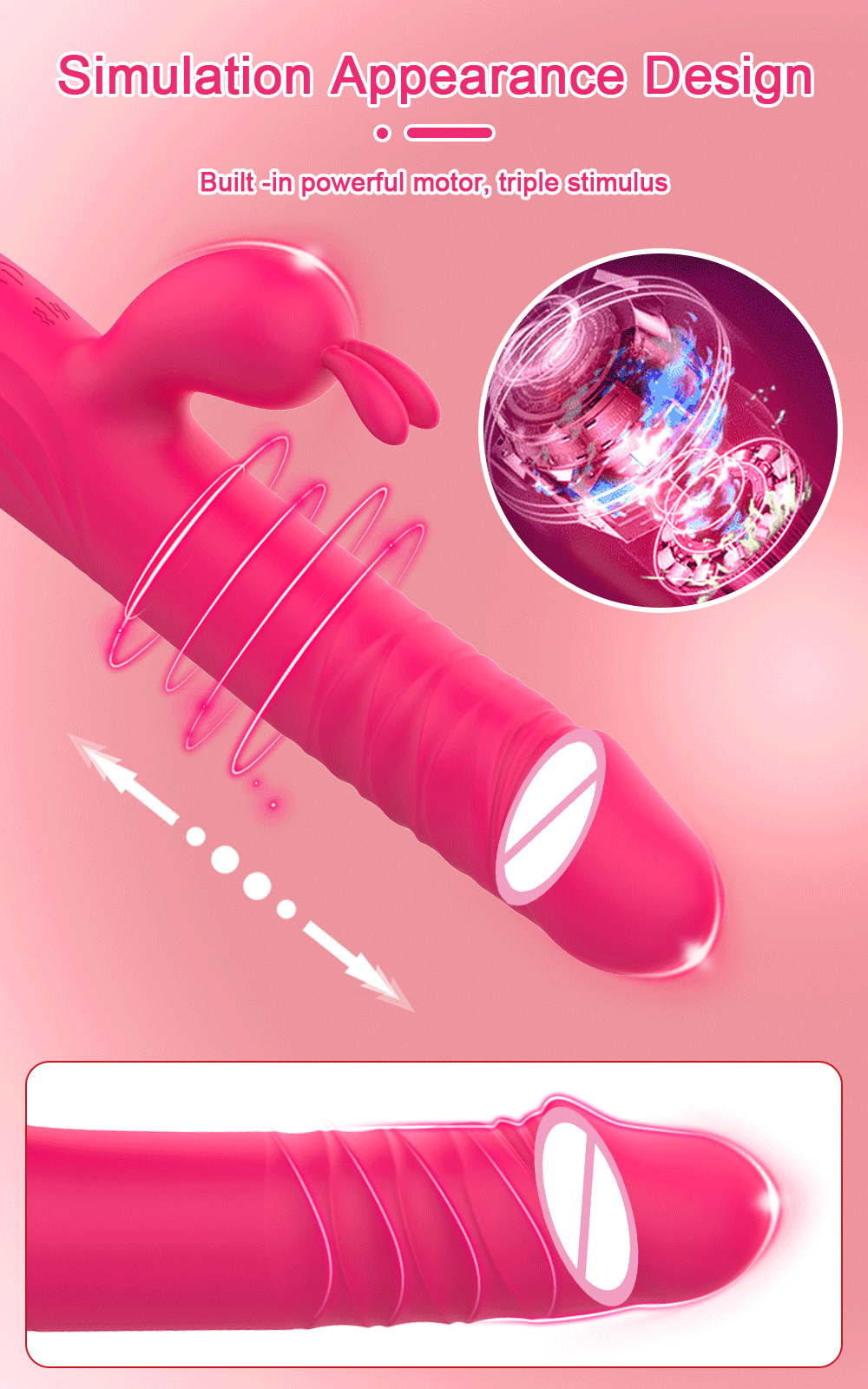 Dương vật giả rung thụt xoay tròn kèm tai thỏ kích thích mạnh