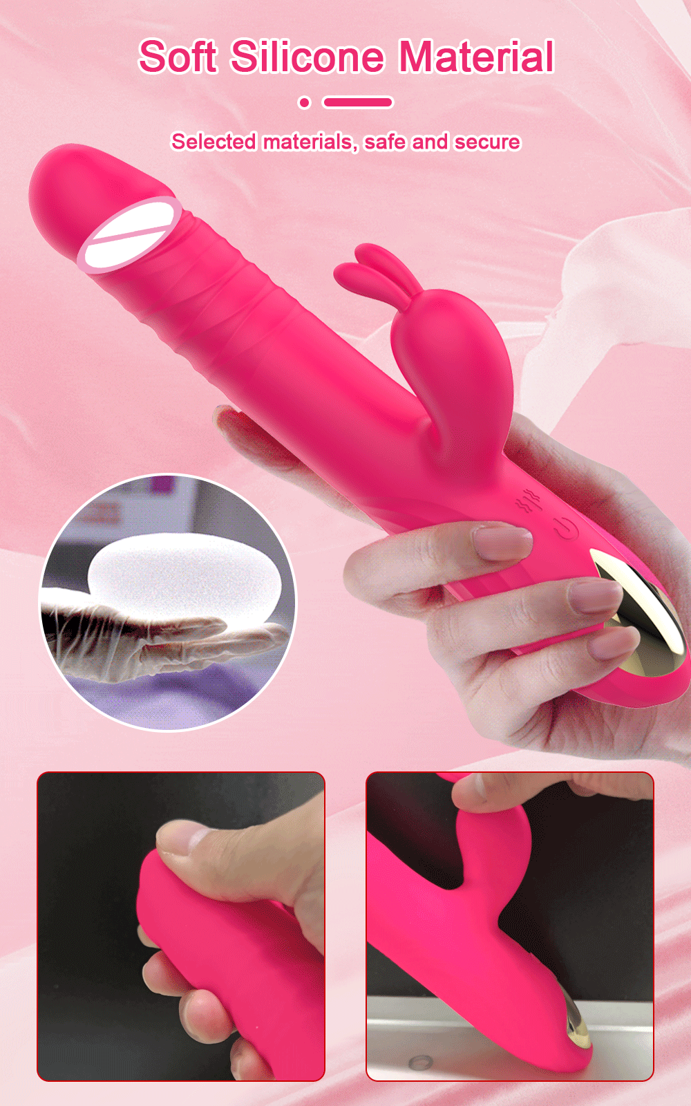 Dương vật giả rung thụt xoay tròn kèm tai thỏ kích thích mạnh
