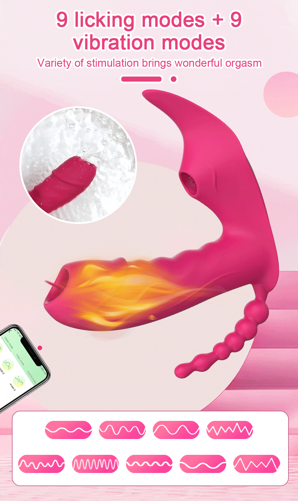 Sỉ Dương vật giả 3 trong 1 Love Spouse rung liếm hút kết nối Bluetooth điều khiển qua app hàng xách tay