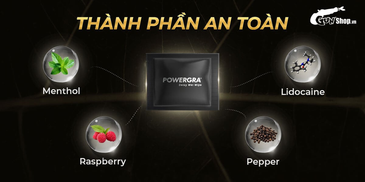 Bảng giá Khăn lau chống xuất tinh sớm Powergra Delay Wet Wipes kéo dài thời gian - Hộp 10 cái mới nhất
