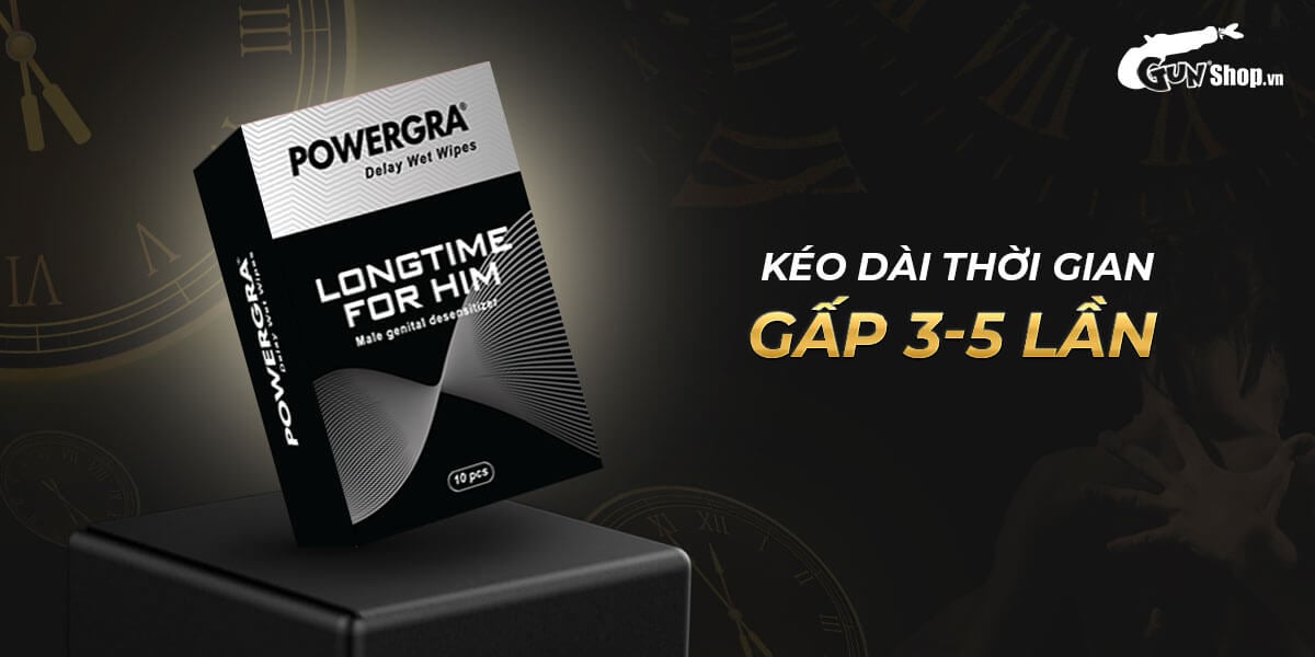 Bảng giá Khăn lau chống xuất tinh sớm Powergra Delay Wet Wipes kéo dài thời gian - Hộp 10 cái mới nhất