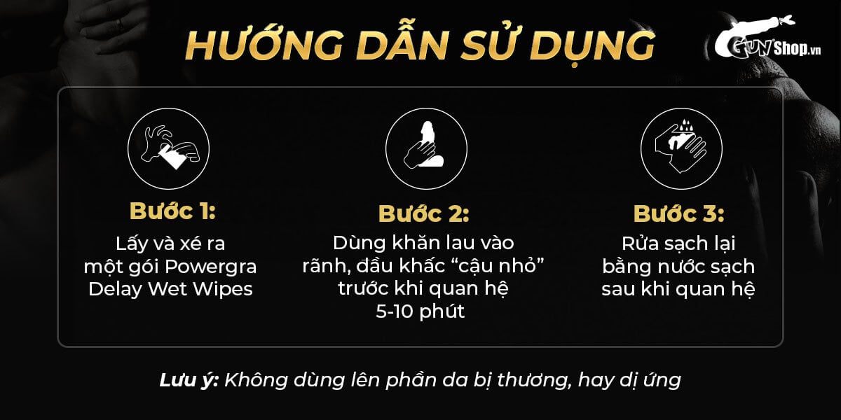 Bảng giá Khăn lau chống xuất tinh sớm Powergra Delay Wet Wipes kéo dài thời gian - Hộp 10 cái mới nhất