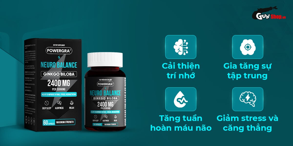 Viên uống Powergra Neuro Balance tăng cường trí nhớ, bổ não 60 viên