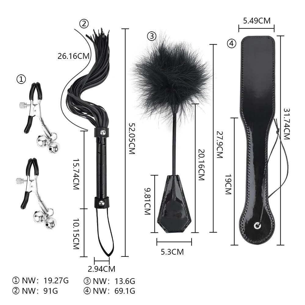 Bảng giá Bộ đồ bạo dâm 4 Món BDSM kẹp vú chổi roi gậy phết mông tốt nhất