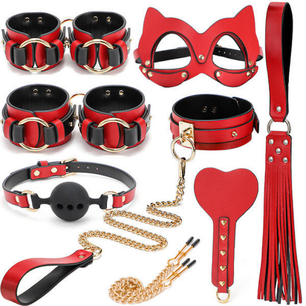 Bộ đồ chơi BDSM cao cấp 8 món sang trọng đen đỏ hấp dẫn