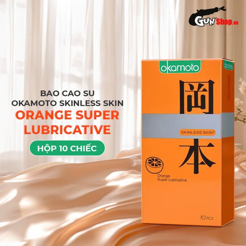 Bao cao su Okamoto Hương cam Siêu trơn Mỏng nhẹ Hộp 10 cái