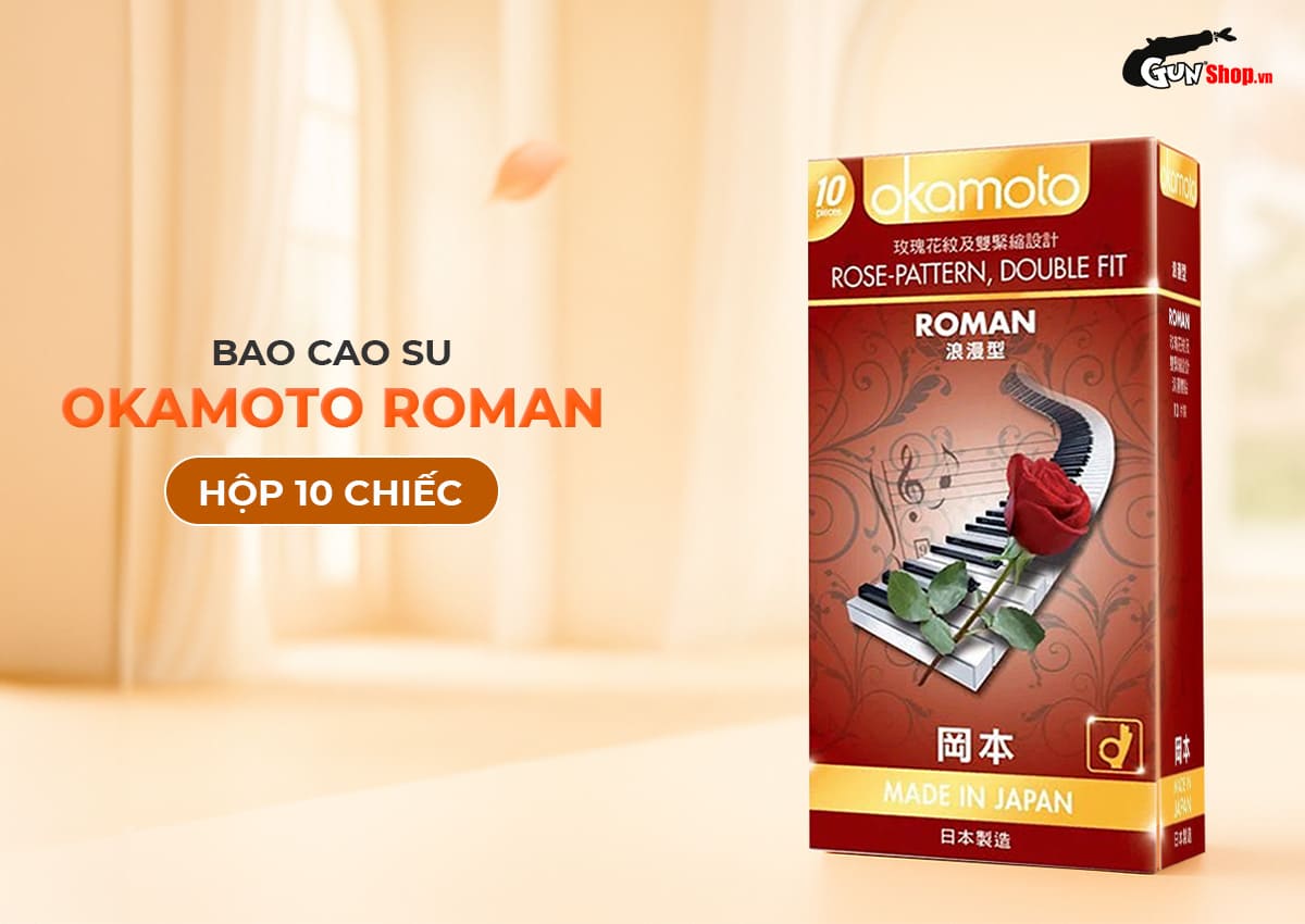 Okamoto Roman vân hoa hồng ôm sát Hộp 10 bao cao su siêu mềm mại