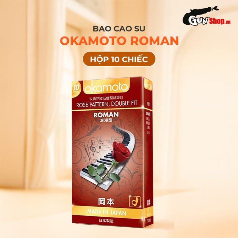 Okamoto Roman vân hoa hồng ôm sát Hộp 10 bao cao su siêu mềm mại