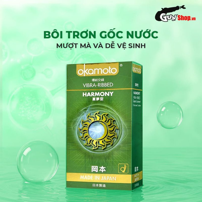 Okamoto Harmony siêu mỏng gân sọc an toàn mềm mại 10 cái