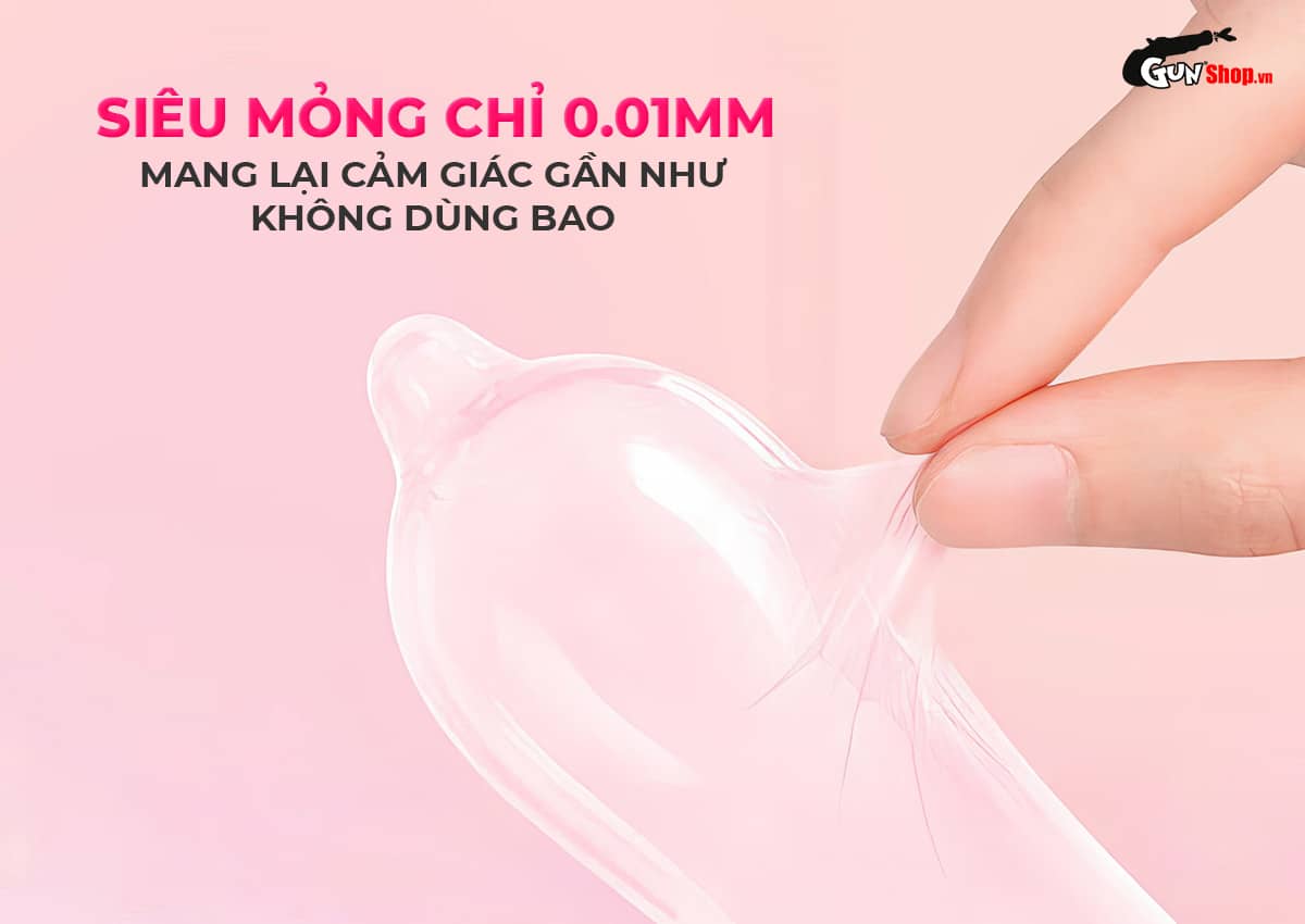 Bán Bao cao su Okamoto 0.01 PU - Siêu mỏng tàng hình, truyền nhiệt chân thật - Hộp 4 cái hàng mới về