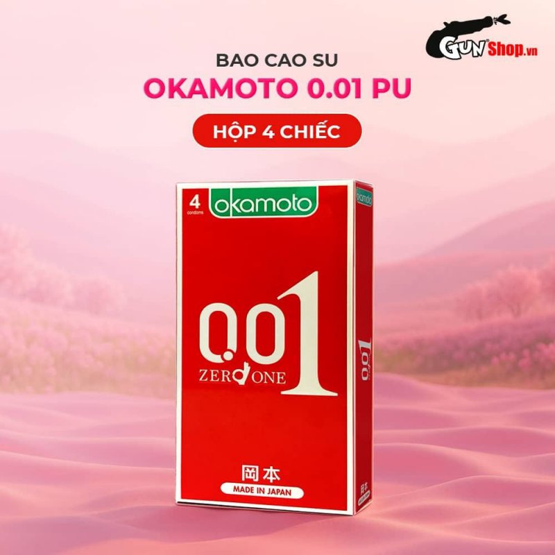Bao cao su Okamoto 0.01 PU siêu mỏng cực mềm hộp 4 cái tiện lợi