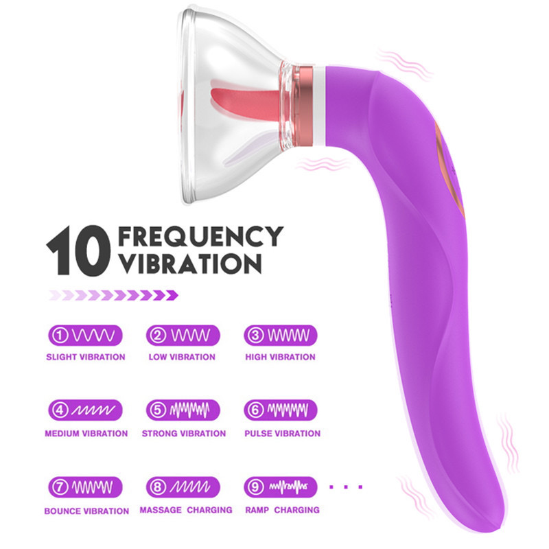 Máy rung bú mút kèm lưỡi liếm 2 đầu massage điểm G ngực âm đạo