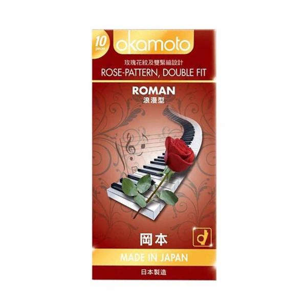 Bao cao su Okamoto Roman - Vân hoa hồng, ôm khít - Hộp 10 cái 