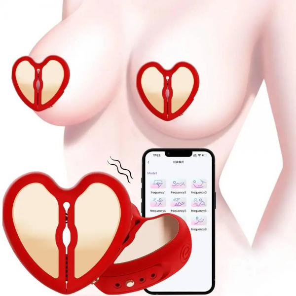 Máy Massage Ngực Kẹp Núm Vú Hình Trái Tim Điều Khiển App Kích Thích Nhũ Hoa 