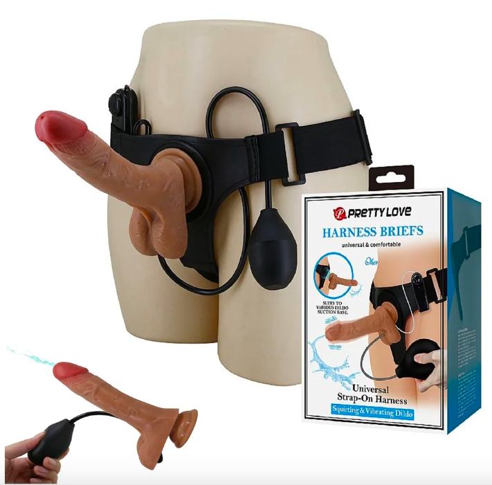 Dương Vật Giả Dây Đeo Pretty Love Harness Briefs 3 in 1 Bắn Tinh Và Rung Mạnh Giống Thật 