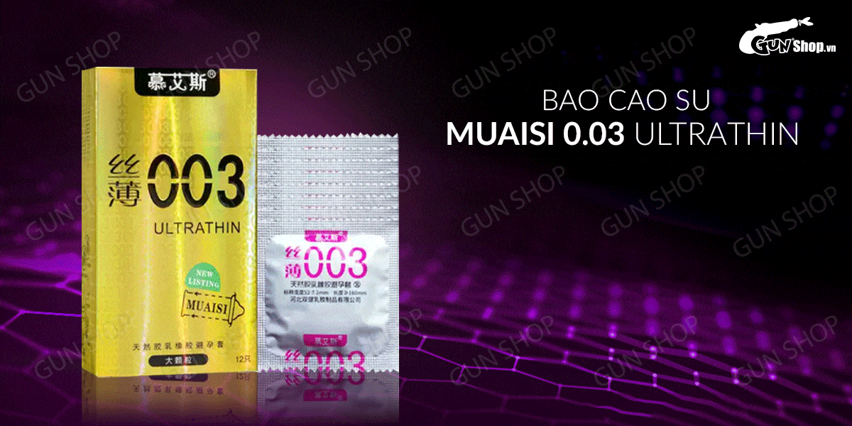  Shop bán Bao cao su Muaisi 0.03 Ultrathin Vàng - Siêu mỏng có hạt - Hộp 12 cái hàng xách tay