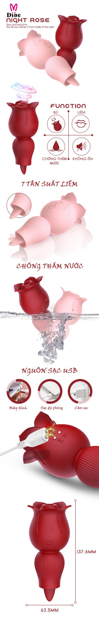 Giá sỉ Bông Hồng 2 Đầu Mút Và Liếm Siêu Phê - Kích Thích Cực Đỉnh - Dibe Nhật Bản hàng xách tay