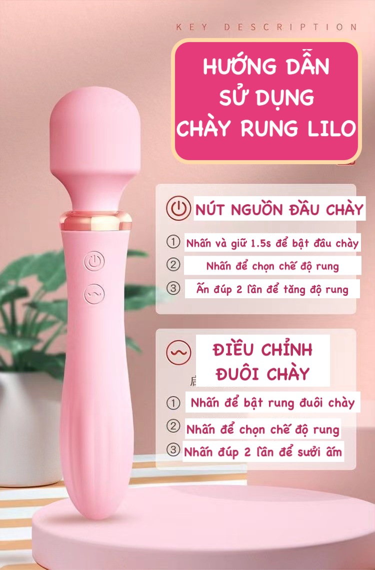 Chày rung 2 đầu LiLo không dây toả nhiệt máy massage điểm G Chày rung 2 đầu LiLo không dây toả nhiệt máy massage điểm G
