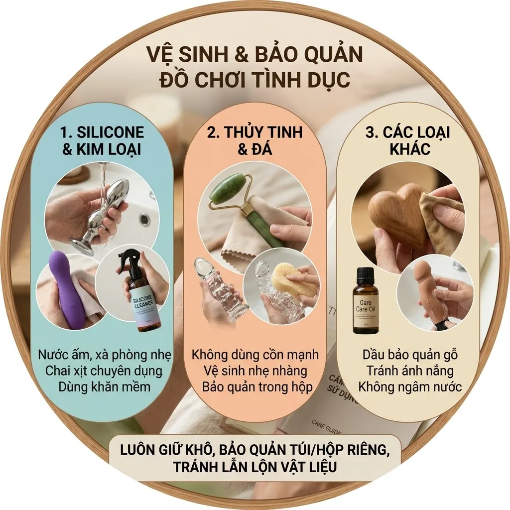 Vệ sinh và bảo quản đồ chơi tình dục: đúng cách cho từng chất liệu