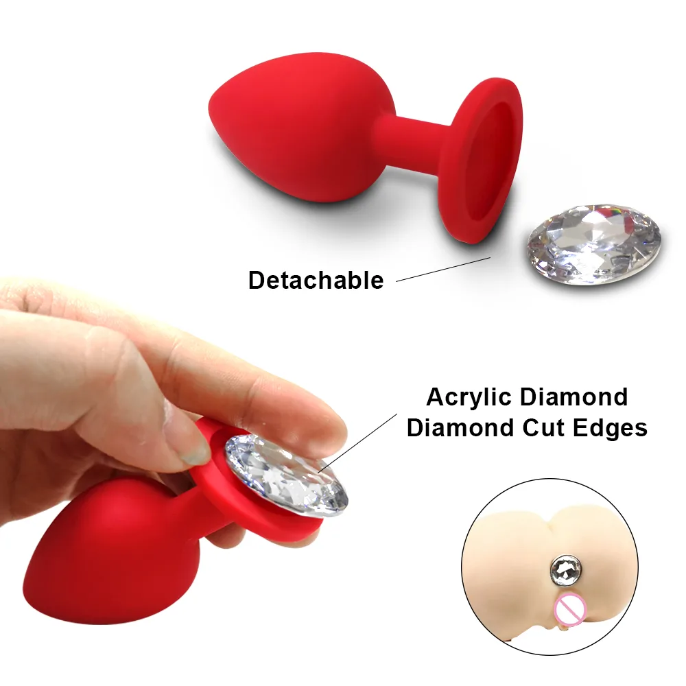 Phích cắm hậu môn đỏ mini rung phát sáng đá đẹp kích thích — hình 4