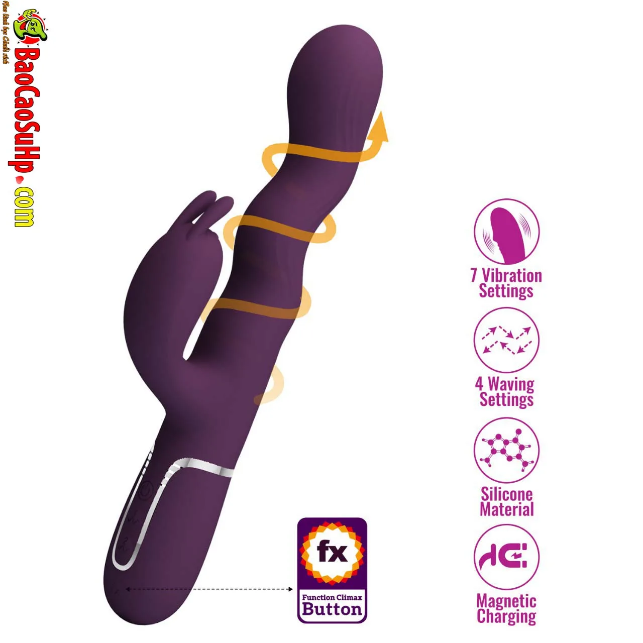 Dương vật giả 3D tai thỏ Prettylove Laursen rung ngoáy zikzak Silicone