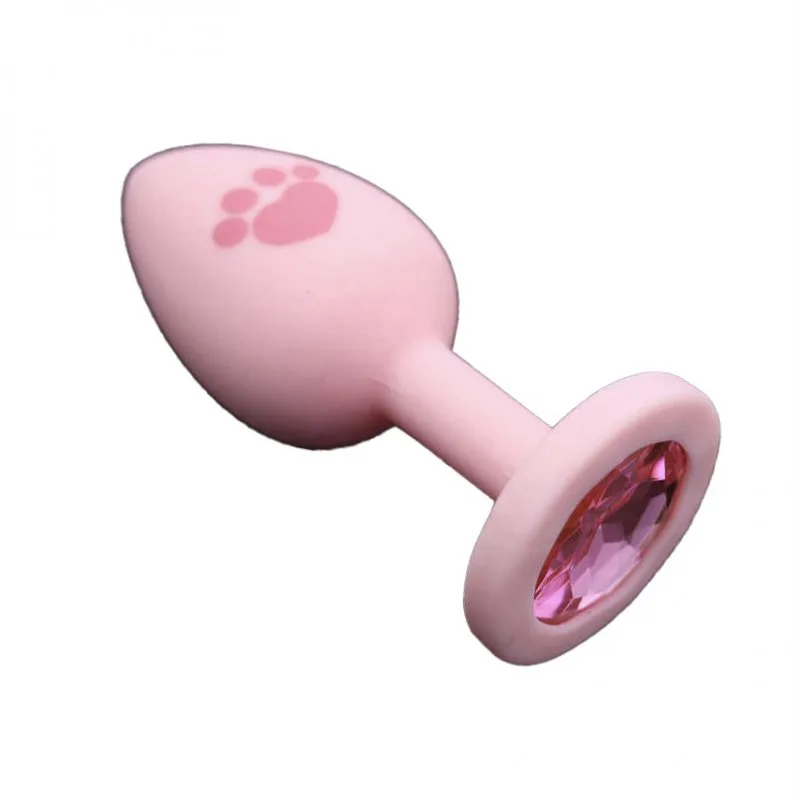 Buttplug Chân Mèo Đính Đá Hồng Cute – Nút Hậu Môn Silicone Y Tế Cho Newbie