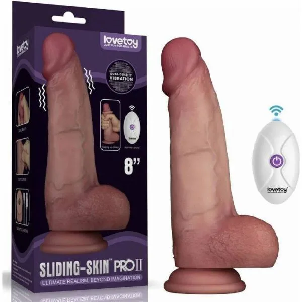 Lovetoy Sliding Skin Pro II 8 Inch Dương Vật Giả Silicon 2 Lớp Rung Đa Tần Điều Khiển Từ Xa