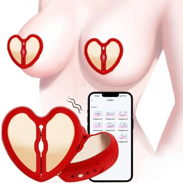 Máy Massage Ngực Kẹp Núm Vú Hình Trái Tim Điều Khiển App Kích Thích Nhũ Hoa