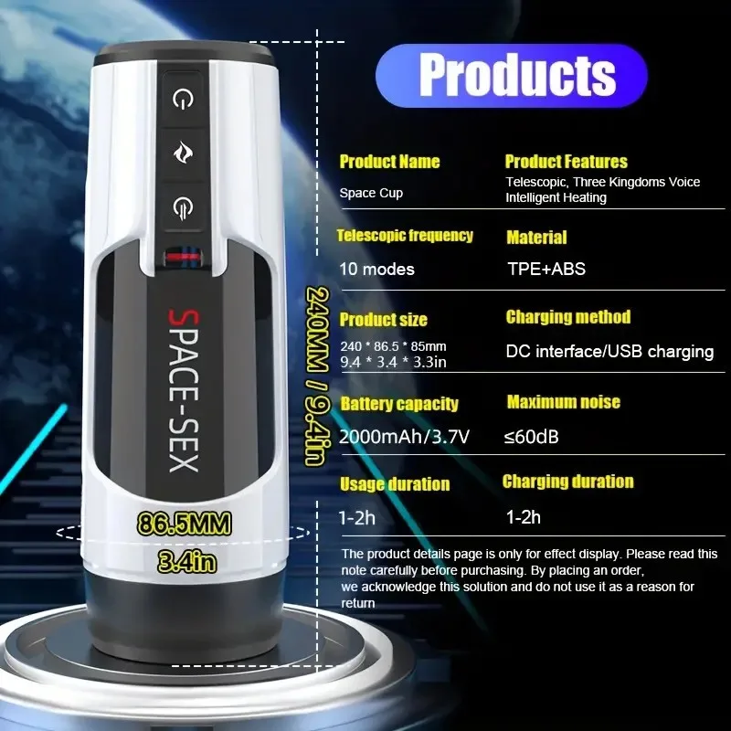 Âm đạo giả Space Sex đa năng rung thụt sưởi ấm tự động — Chức năng sưởi ấm tự động tạo cảm giác mềm mại, ấm áp như