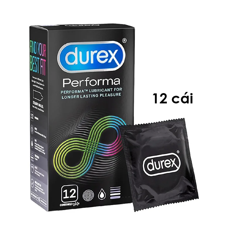 Bao cao su Durex Performa kéo dài thời gian an toàn hộp 12 cái