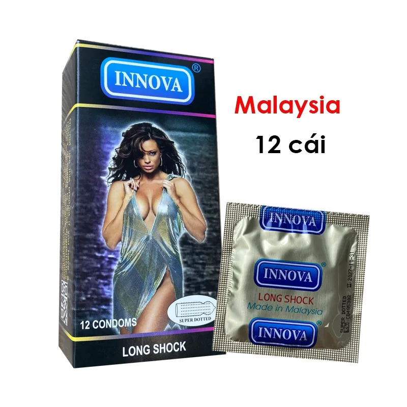 Bao cao su Innova Đen gân gai 12 cái tăng khoái cảm, kéo dài