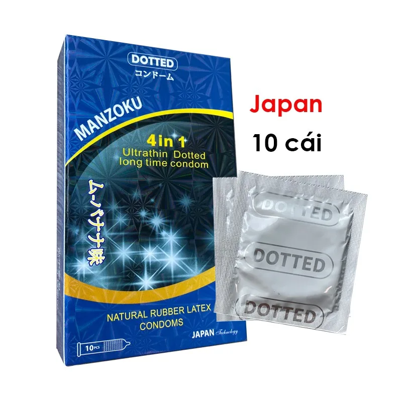 Bao cao su Manzoku Nhật Bản 4 in 1 xanh siêu mỏng, an toàn