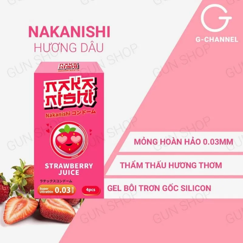 Bao cao su Nakanishi siêu mỏng 0.03mm hương dâu hộp 4 cái giá tốt — ảnh 4