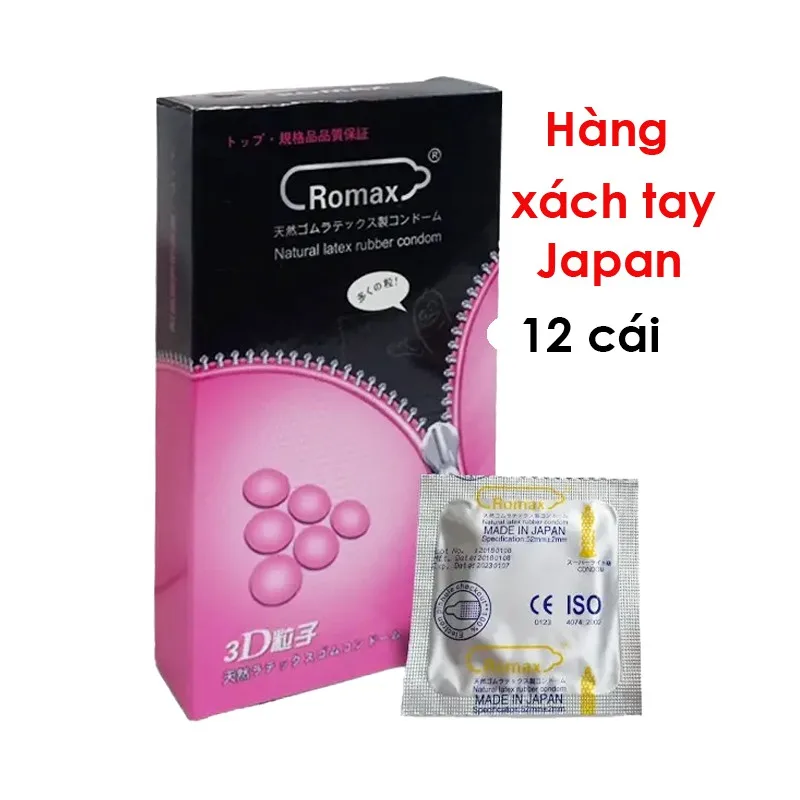 Romax 3D gân gai siêu mỏng khóa kéo hộp 12 bao cao su