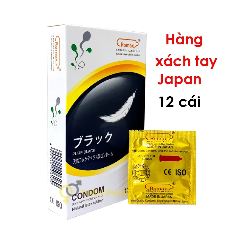 Bao cao su Romax Pure Black siêu mỏng Hộp 12 cái giá ưu đãi