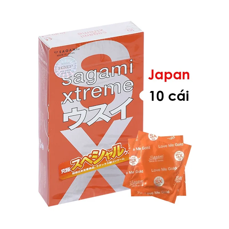 Bao cao su Sagami Xtreme Love Me Gold Cam Hộp 10 cái, an toàn, thoải mái