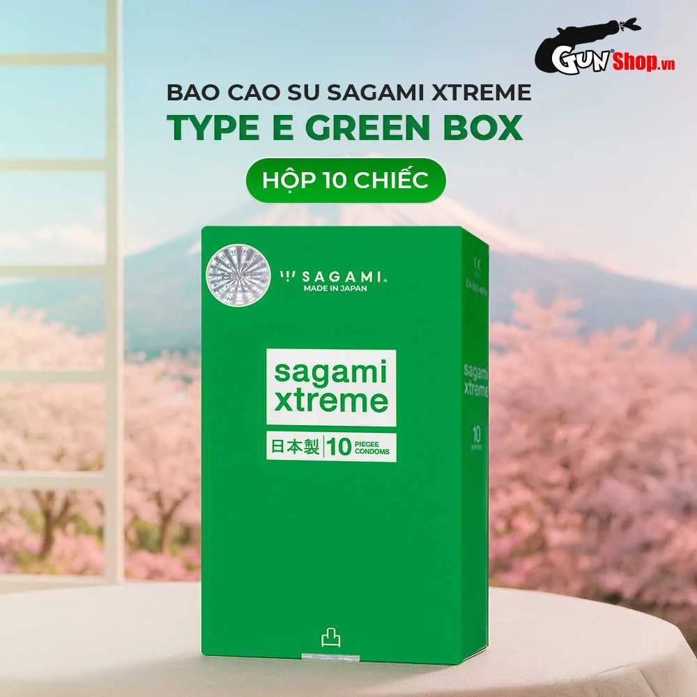 Bao cao su Sagami Xtreme Type E Green Box - Siêu điểm nổi, siêu mỏng - Hộp 10 cái — ảnh 3