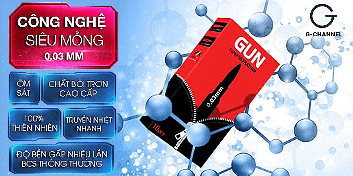 Bao cao su Gun siêu mỏng 0.03mm hộp 10 cái - An toàn, nhạy cảm — ảnh 2